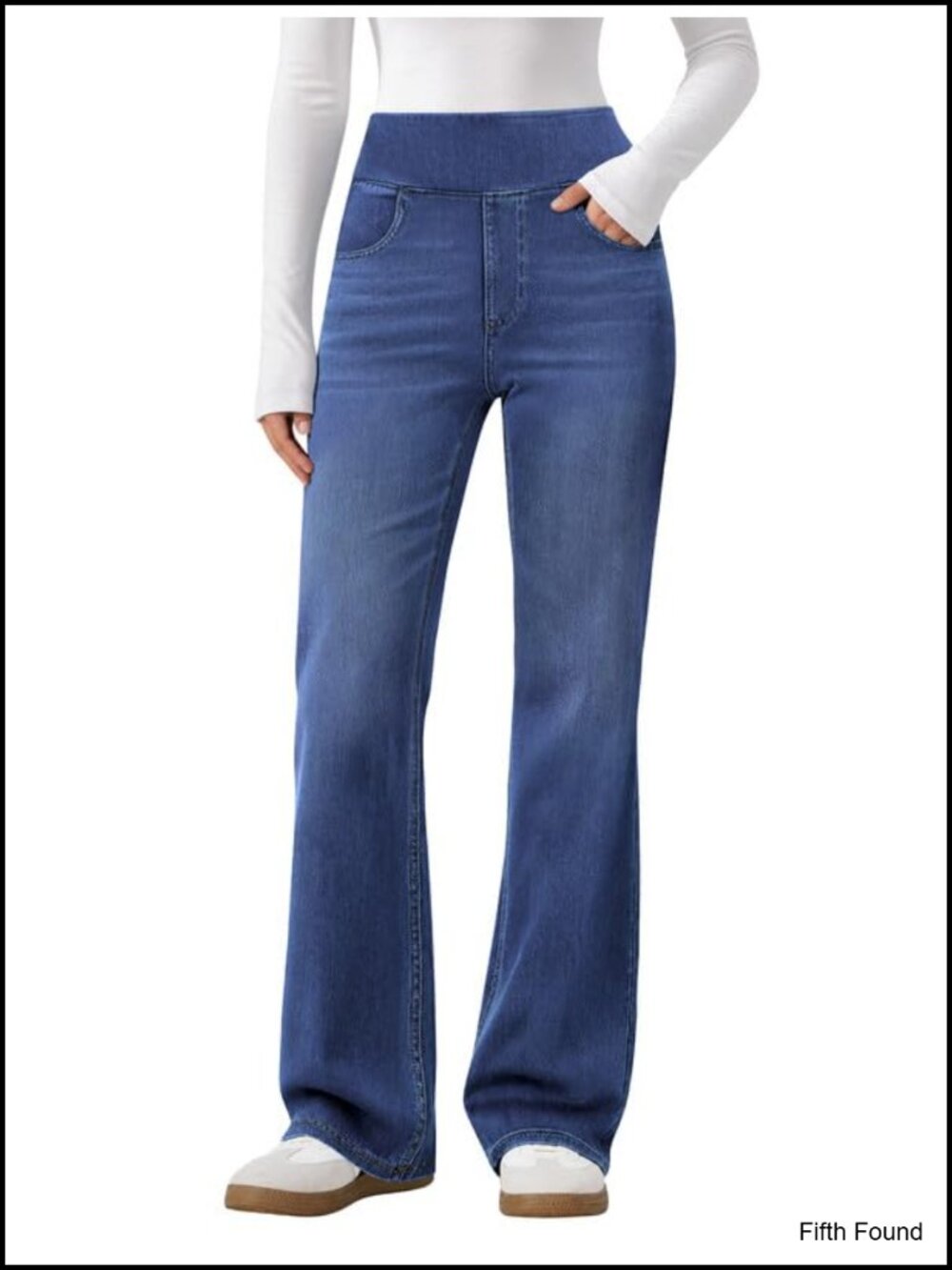 Pull On Bootcut Stretchy Jeans High Rise Faux Fly Flare Denim Pants
